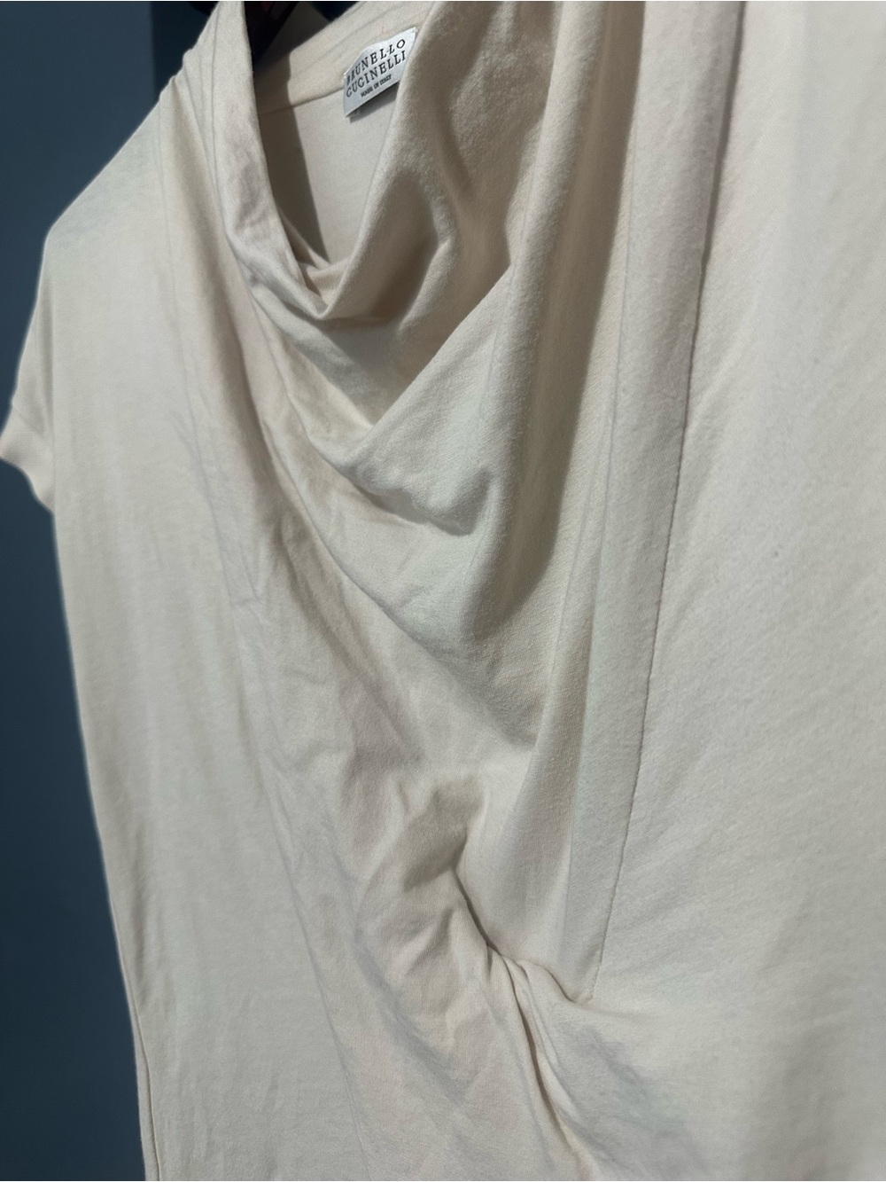 Brunello Cucinelli Cream Draped Cowl Short-Sleeve Top - Picture 5 of 8
